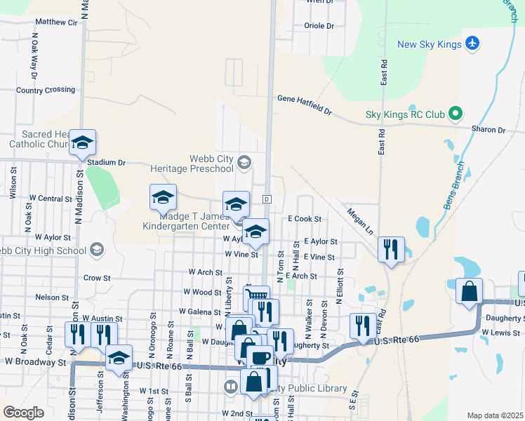 map of restaurants, bars, coffee shops, grocery stores, and more near 821 North Main Street in Webb City