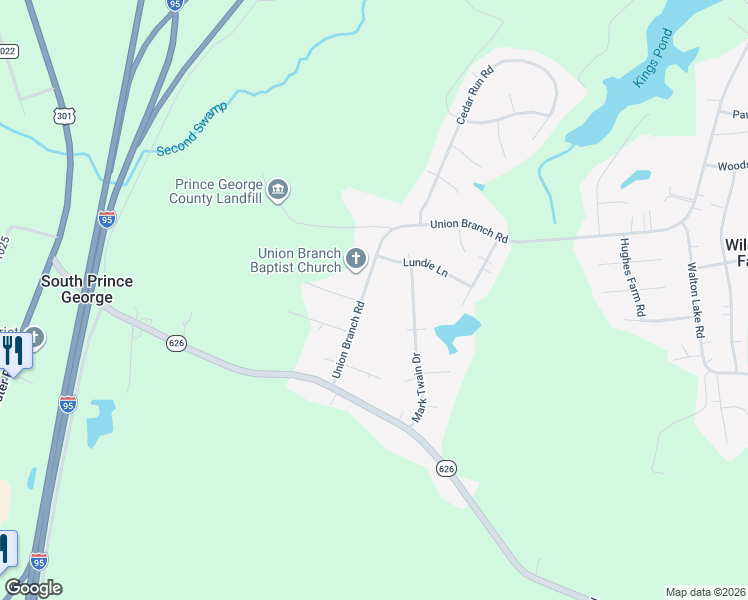 map of restaurants, bars, coffee shops, grocery stores, and more near 3335 Union Branch Road in Petersburg