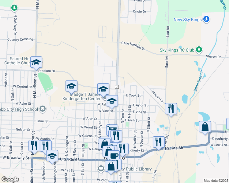 map of restaurants, bars, coffee shops, grocery stores, and more near 821 North Main Street Road in Webb City