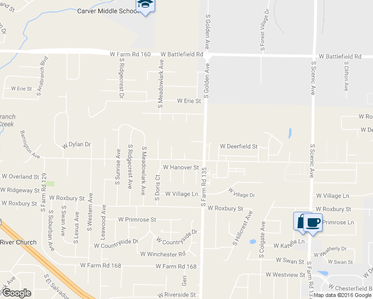 map of restaurants, bars, coffee shops, grocery stores, and more near 3385 South Moreland Court in Springfield