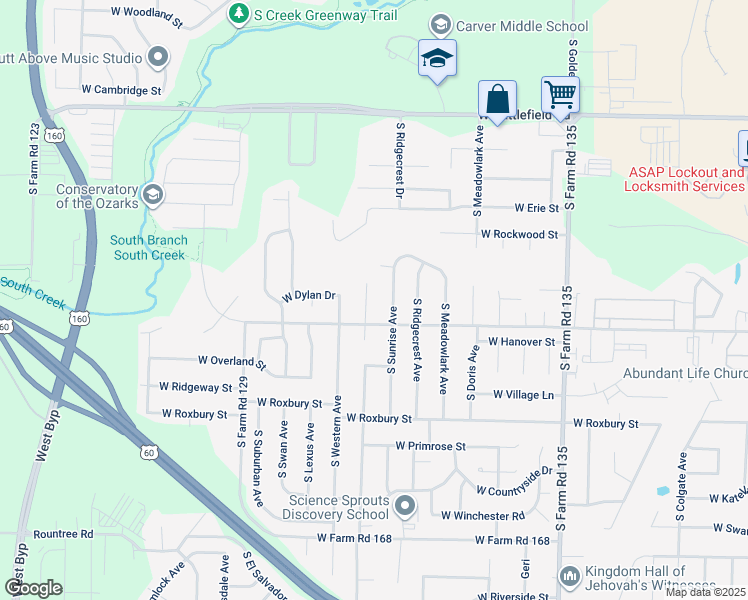 map of restaurants, bars, coffee shops, grocery stores, and more near 3388 Leawood Avenue in Springfield