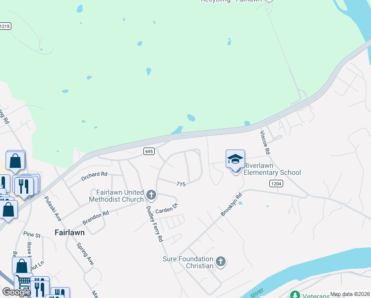 map of restaurants, bars, coffee shops, grocery stores, and more near 6760 Washington Ave in Fairlawn