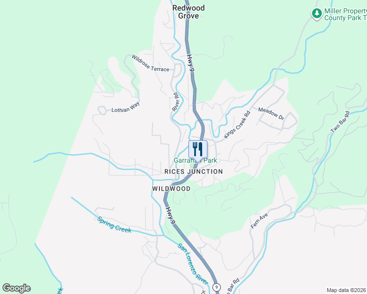 map of restaurants, bars, coffee shops, grocery stores, and more near 190 Sequoia Road in Boulder Creek