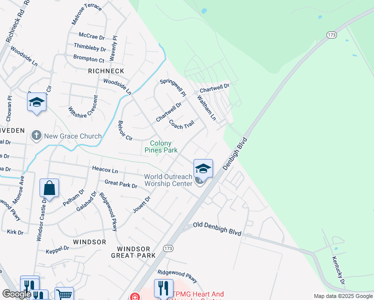 map of restaurants, bars, coffee shops, grocery stores, and more near 928 Jouett Drive in Newport News