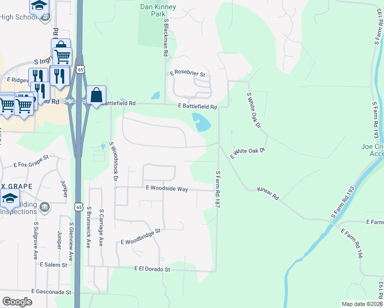 map of restaurants, bars, coffee shops, grocery stores, and more near 4045-4199 East Turtle Hatch Road in Springfield