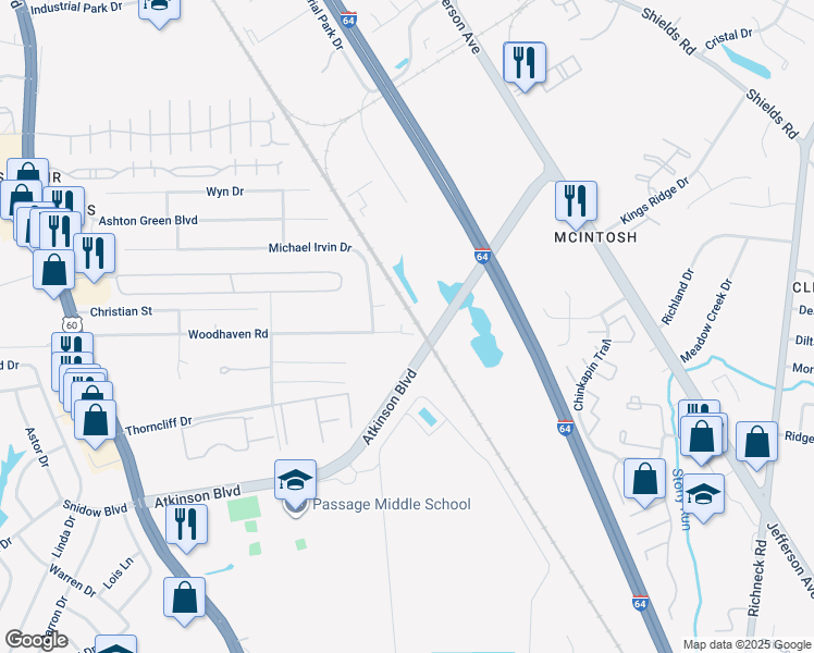 map of restaurants, bars, coffee shops, grocery stores, and more near 321 Woodhaven Road in Newport News