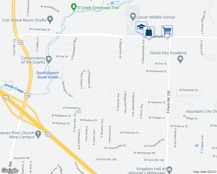 map of restaurants, bars, coffee shops, grocery stores, and more near 3333 Leawood Avenue in Springfield
