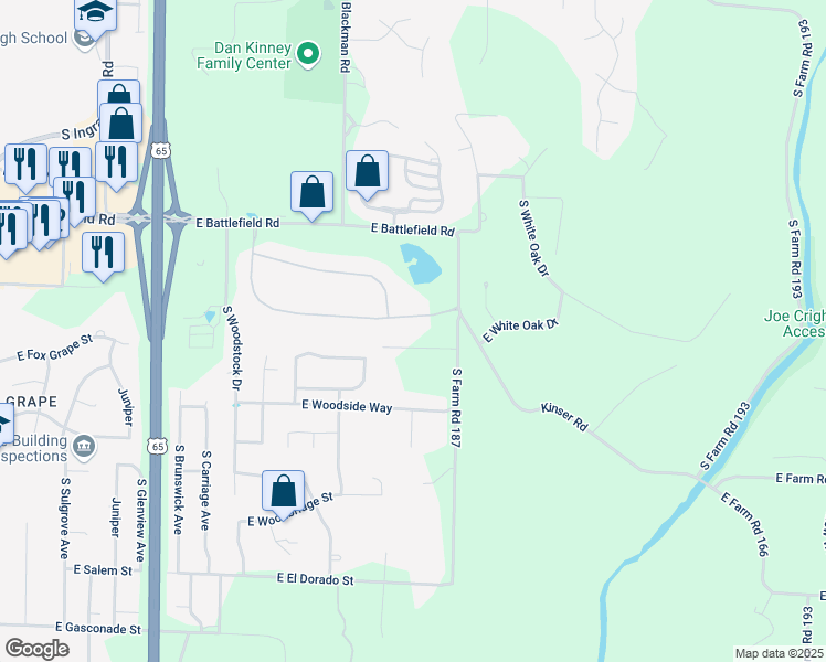 map of restaurants, bars, coffee shops, grocery stores, and more near 4045-4199 East Turtle Hatch Road in Springfield
