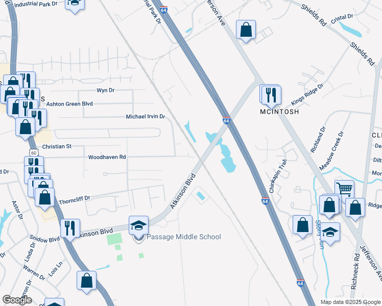 map of restaurants, bars, coffee shops, grocery stores, and more near 321 Woodhaven Road in Newport News