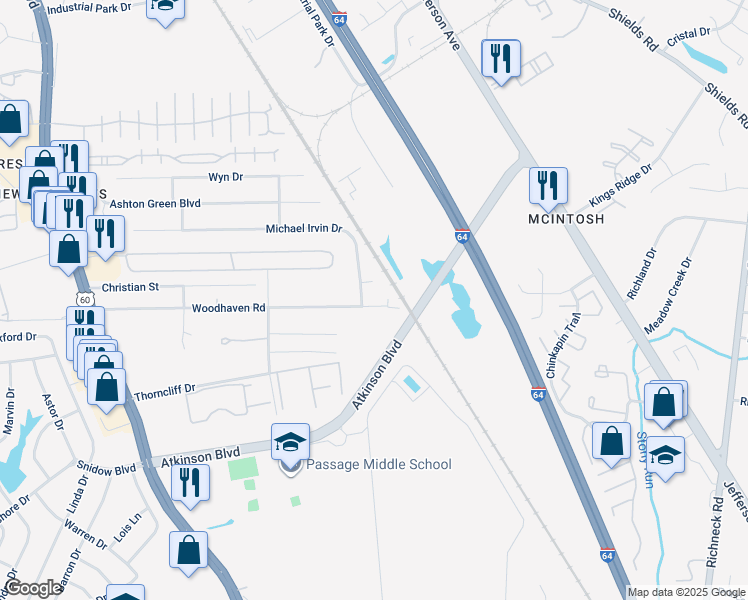 map of restaurants, bars, coffee shops, grocery stores, and more near 559 Michael Irvin Drive in Newport News
