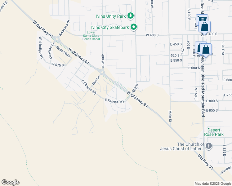 map of restaurants, bars, coffee shops, grocery stores, and more near 760 South 200 West in Ivins
