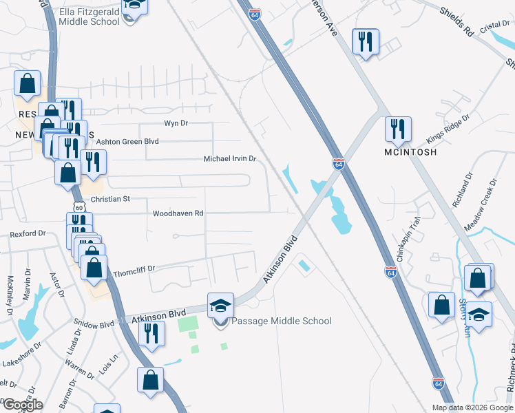 map of restaurants, bars, coffee shops, grocery stores, and more near 510 North Trellis Court in Newport News