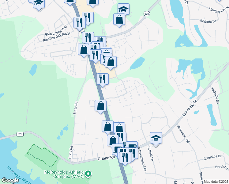 map of restaurants, bars, coffee shops, grocery stores, and more near 203 Choisy Crescent in Yorktown