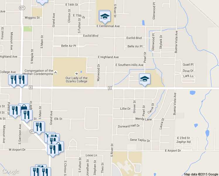 map of restaurants, bars, coffee shops, grocery stores, and more near 899 East Fairview Avenue in Carthage