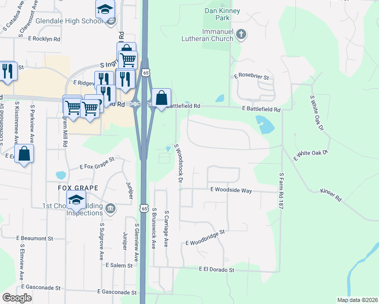 map of restaurants, bars, coffee shops, grocery stores, and more near 3680 East Turtle Hatch Road in Springfield
