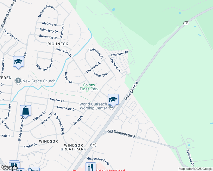 map of restaurants, bars, coffee shops, grocery stores, and more near 934 Jouett Drive in Newport News