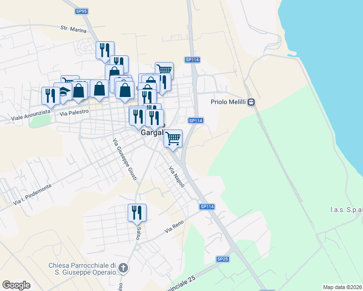 map of restaurants, bars, coffee shops, grocery stores, and more near 4 Via Marco Polo in Priolo Gargallo