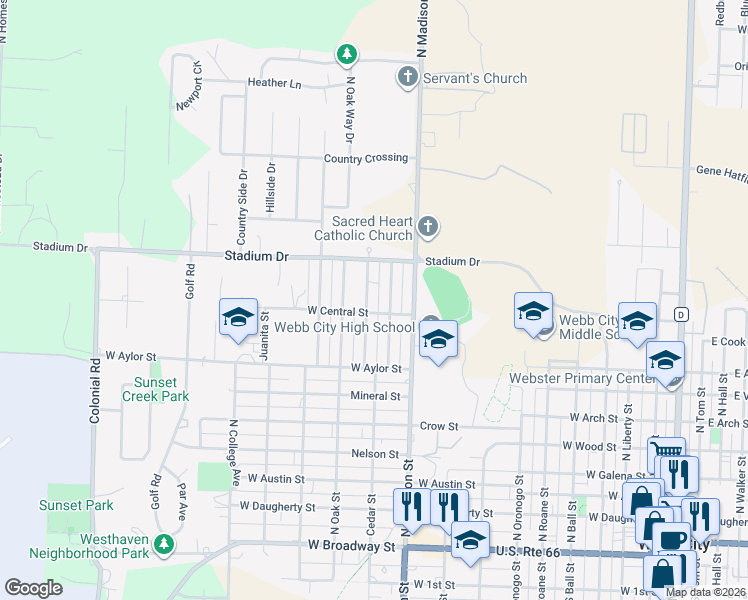 map of restaurants, bars, coffee shops, grocery stores, and more near 803 Campbell St in Webb City