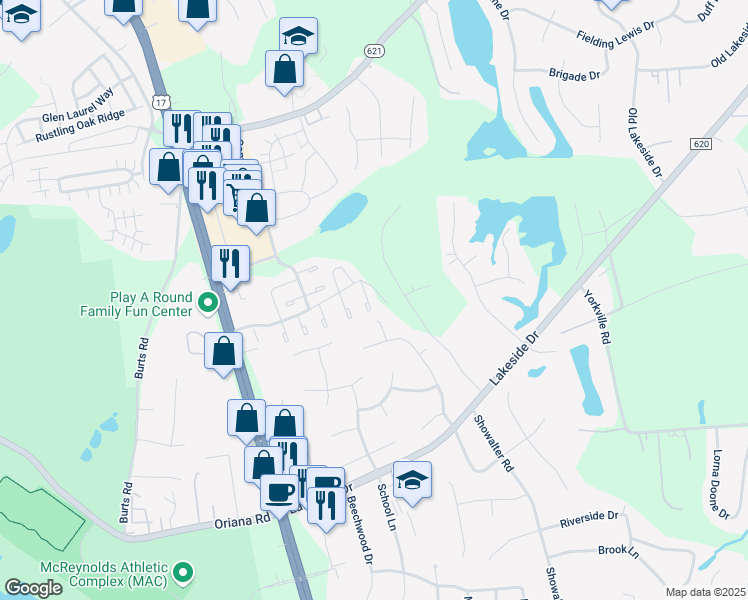 map of restaurants, bars, coffee shops, grocery stores, and more near 115 Souverain Landing in Yorktown