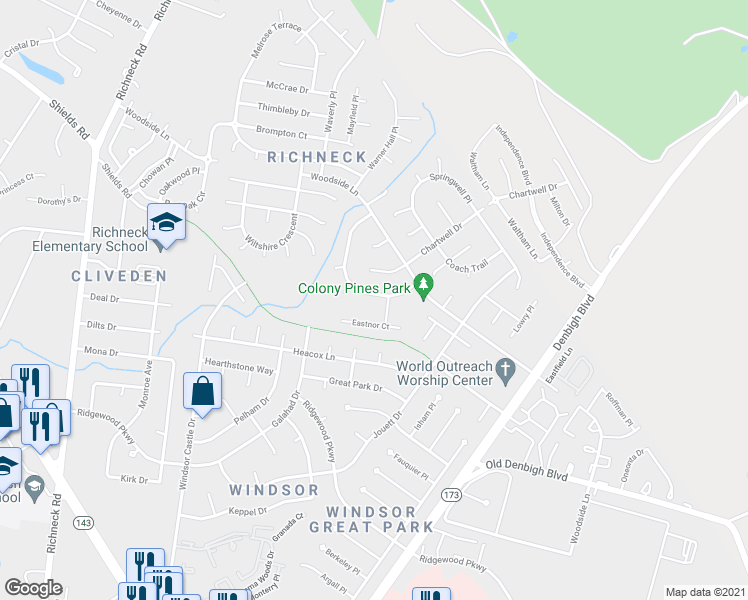 map of restaurants, bars, coffee shops, grocery stores, and more near 882 Belvoir Circle in Newport News