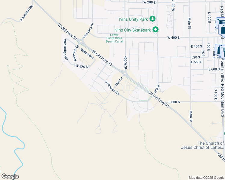 map of restaurants, bars, coffee shops, grocery stores, and more near Guy Ln in Ivins
