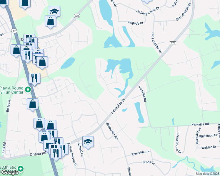 map of restaurants, bars, coffee shops, grocery stores, and more near 114 Winders Lane in Yorktown