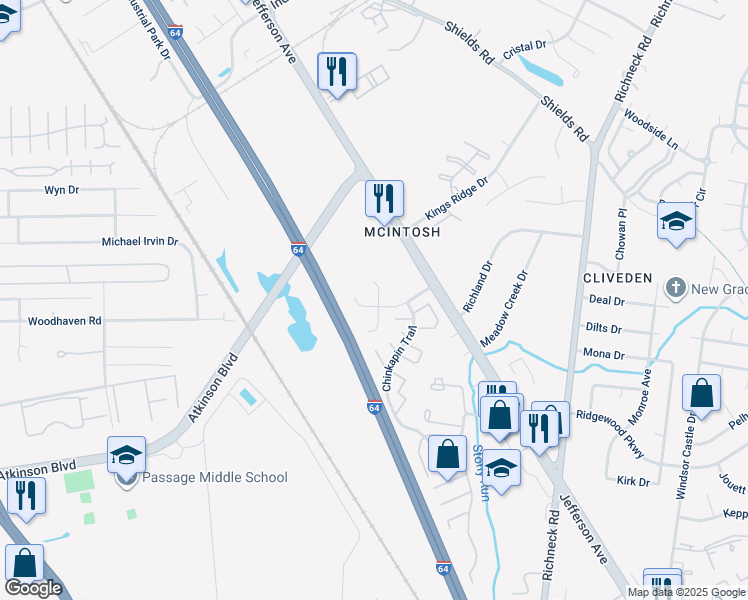 map of restaurants, bars, coffee shops, grocery stores, and more near 13022 Green Grove Lane in Newport News
