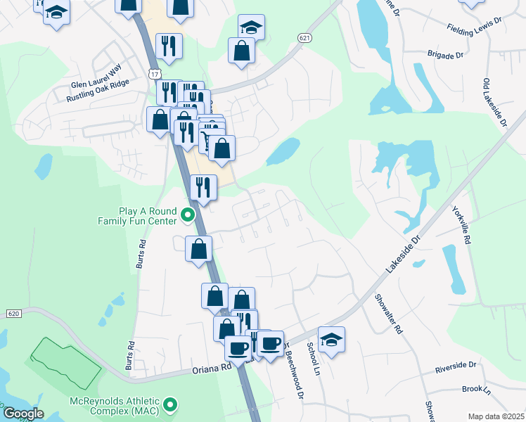 map of restaurants, bars, coffee shops, grocery stores, and more near 101 Solebay Street in Yorktown