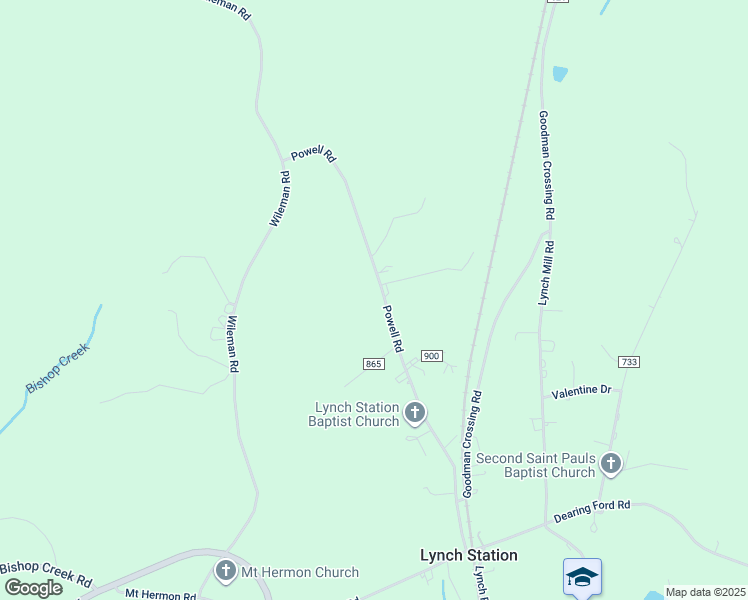 map of restaurants, bars, coffee shops, grocery stores, and more near 489 Powell Road in Lynch Station