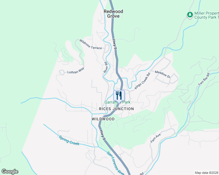 map of restaurants, bars, coffee shops, grocery stores, and more near 15661 California 9 in Boulder Creek