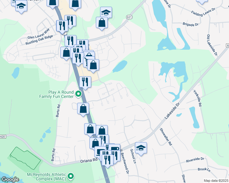 map of restaurants, bars, coffee shops, grocery stores, and more near 118 Solebay Street in Yorktown