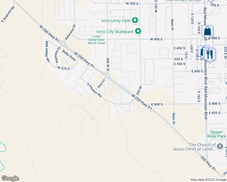 map of restaurants, bars, coffee shops, grocery stores, and more near 329 West Old Highway 91 in Ivins