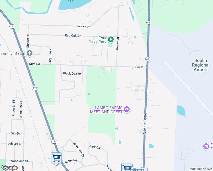 map of restaurants, bars, coffee shops, grocery stores, and more near 25062 Gum Road in Carl Junction