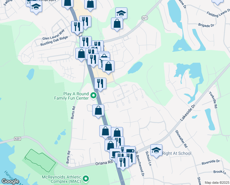 map of restaurants, bars, coffee shops, grocery stores, and more near 202 Choisy Crescent in Yorktown
