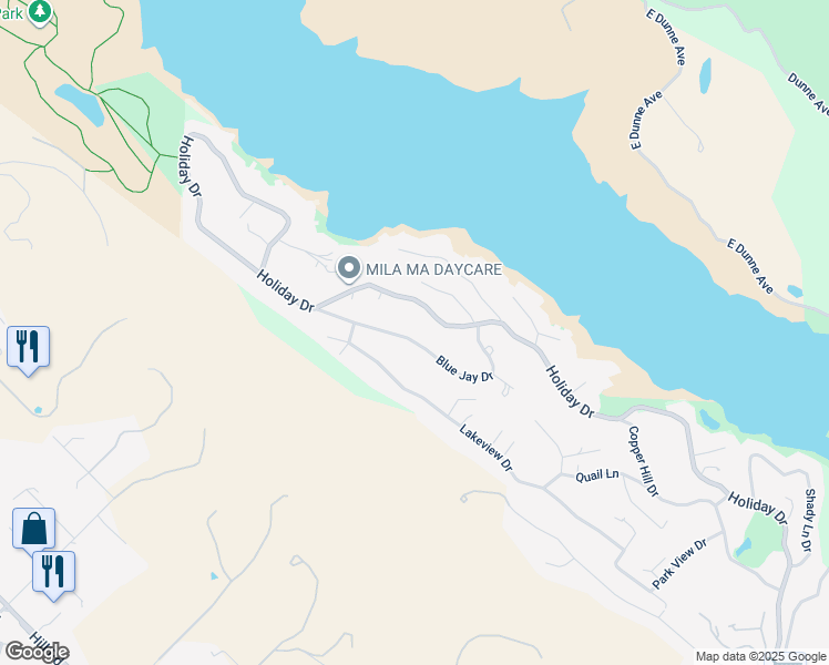 map of restaurants, bars, coffee shops, grocery stores, and more near 17460 Blue Jay Drive in Morgan Hill