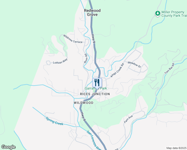map of restaurants, bars, coffee shops, grocery stores, and more near 15661 California 9 in Boulder Creek