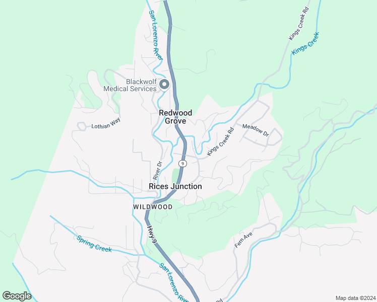 map of restaurants, bars, coffee shops, grocery stores, and more near 125 Pool Drive in Boulder Creek