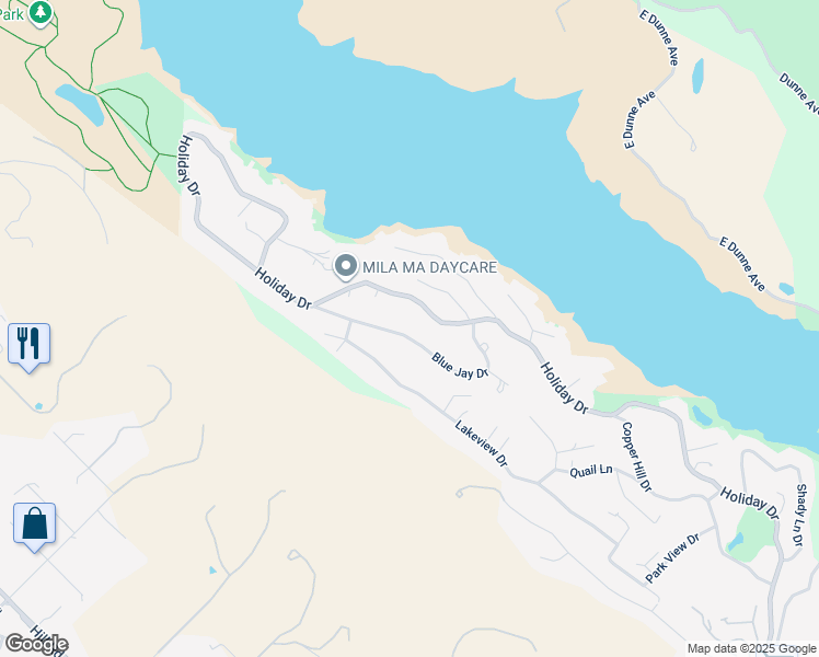 map of restaurants, bars, coffee shops, grocery stores, and more near 17460 Blue Jay Drive in Morgan Hill