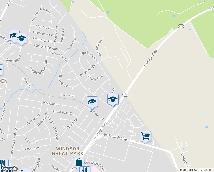 map of restaurants, bars, coffee shops, grocery stores, and more near 1203 Springwell Place in Newport News