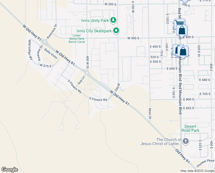 map of restaurants, bars, coffee shops, grocery stores, and more near 711 S. Malorie Way in Ivins