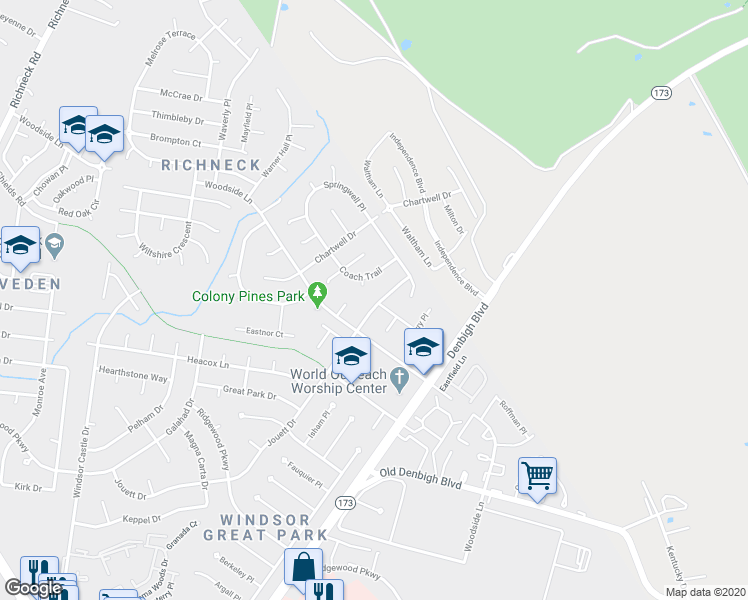 map of restaurants, bars, coffee shops, grocery stores, and more near 935 Jouett Drive in Newport News