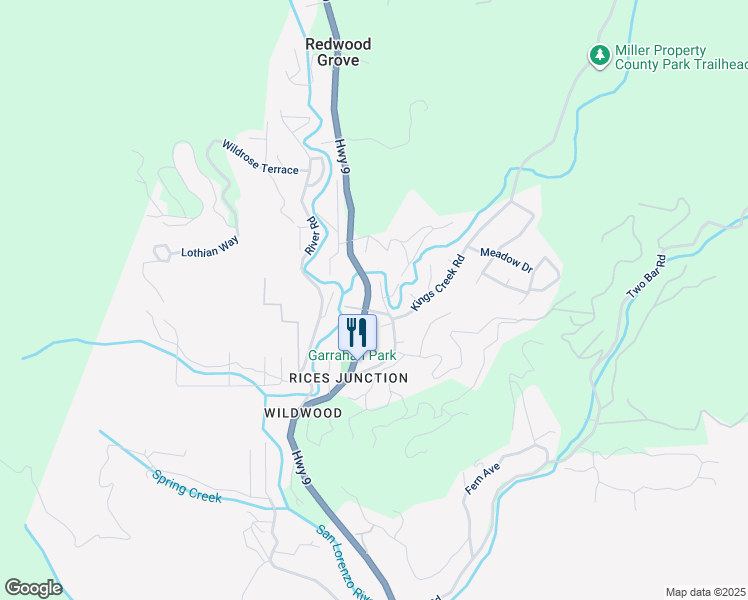 map of restaurants, bars, coffee shops, grocery stores, and more near 125 Pool Drive in Boulder Creek