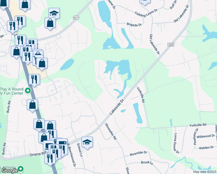 map of restaurants, bars, coffee shops, grocery stores, and more near 114 Winders Lane in Yorktown