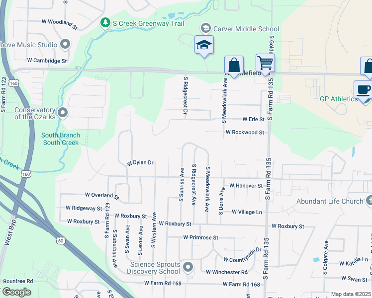 map of restaurants, bars, coffee shops, grocery stores, and more near 3310 South Sunrise Avenue in Springfield