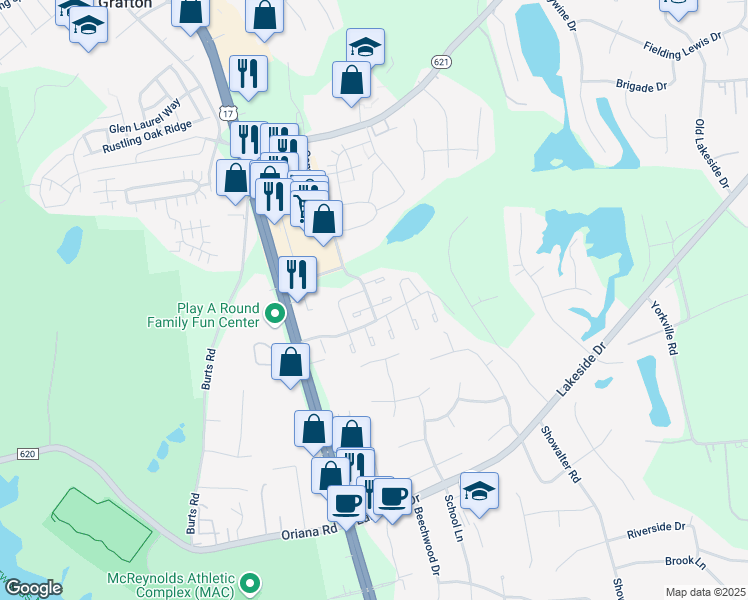 map of restaurants, bars, coffee shops, grocery stores, and more near 101 Solebay Street in Yorktown
