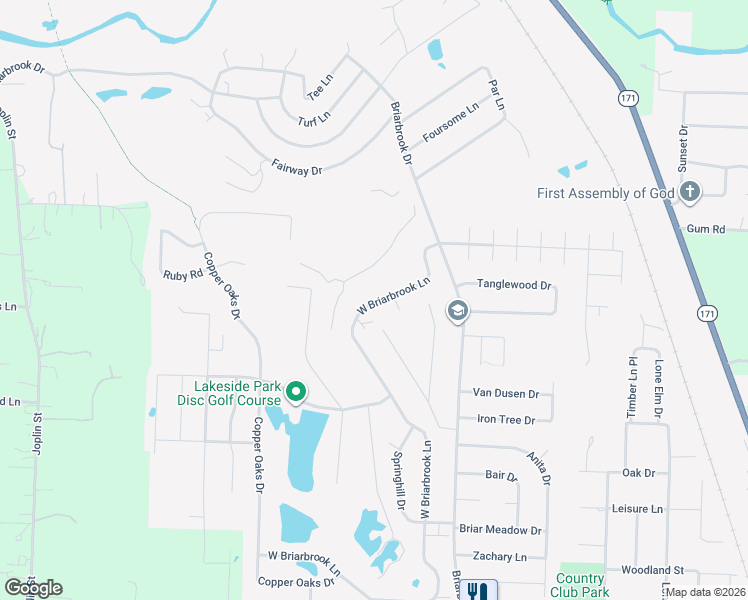 map of restaurants, bars, coffee shops, grocery stores, and more near 213 West Briarbrook Lane in Carl Junction