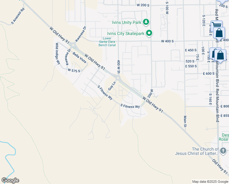 map of restaurants, bars, coffee shops, grocery stores, and more near 687 Guy Lane in Ivins