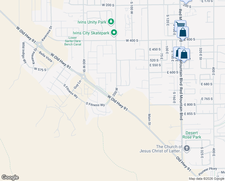 map of restaurants, bars, coffee shops, grocery stores, and more near 711 South Malorie Way in Ivins
