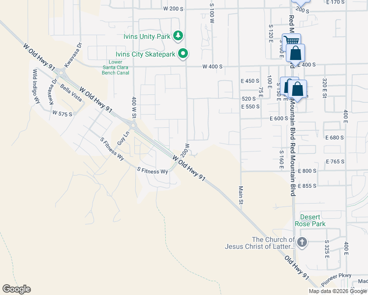 map of restaurants, bars, coffee shops, grocery stores, and more near 697 South 230 West in Ivins