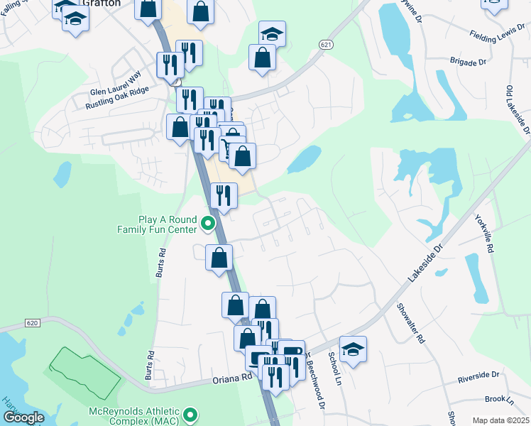 map of restaurants, bars, coffee shops, grocery stores, and more near 214 Choisy Crescent in Yorktown